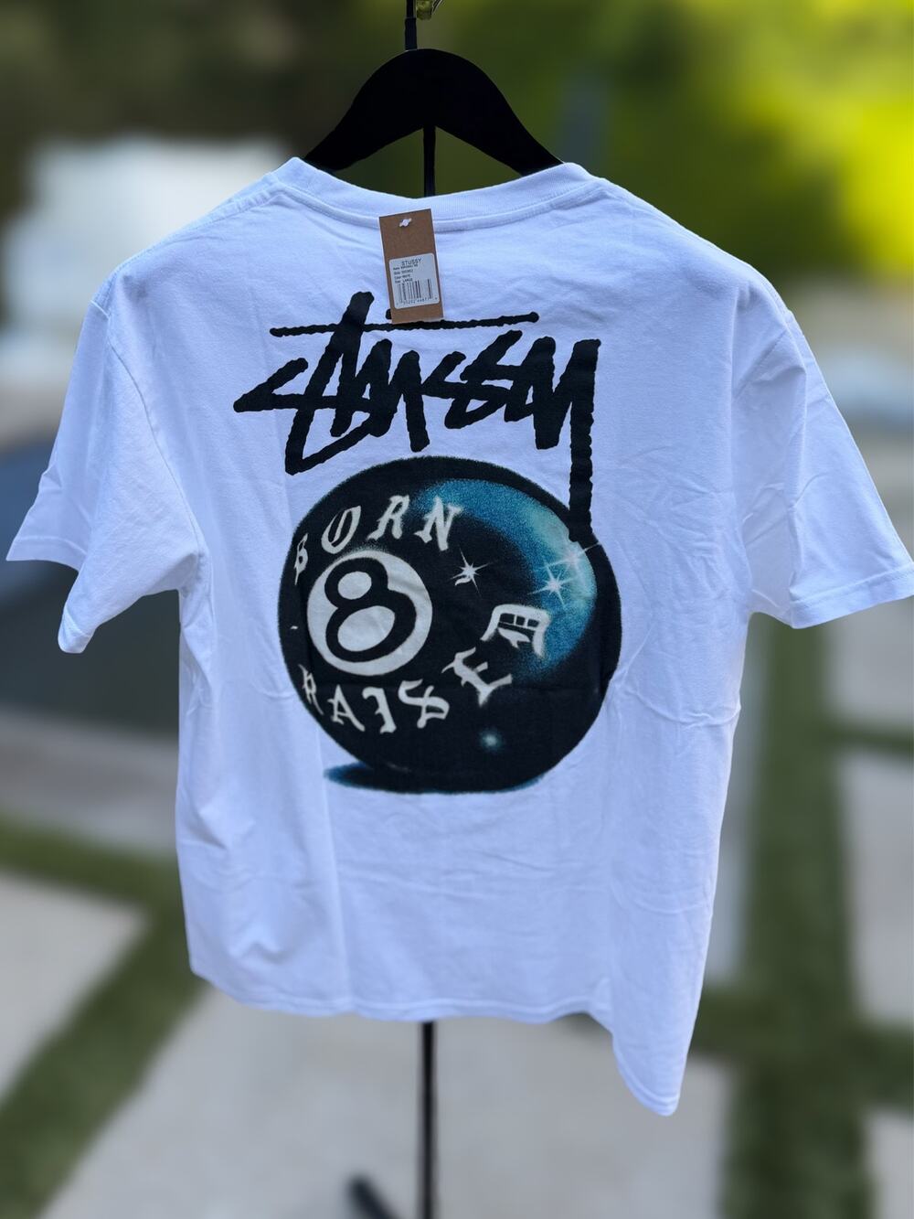 Stussy Born x Raised 8 Ball Tee White Size Large NWT Graphic T-Shirt